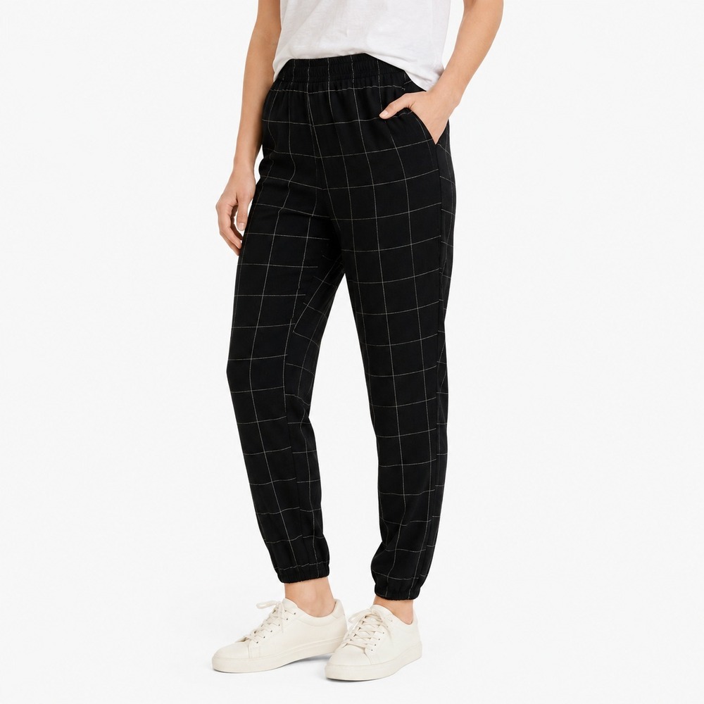 Marine Layer Allison Pants Womens XS Black Windowpane Dolphin Hem Ankle Coastal